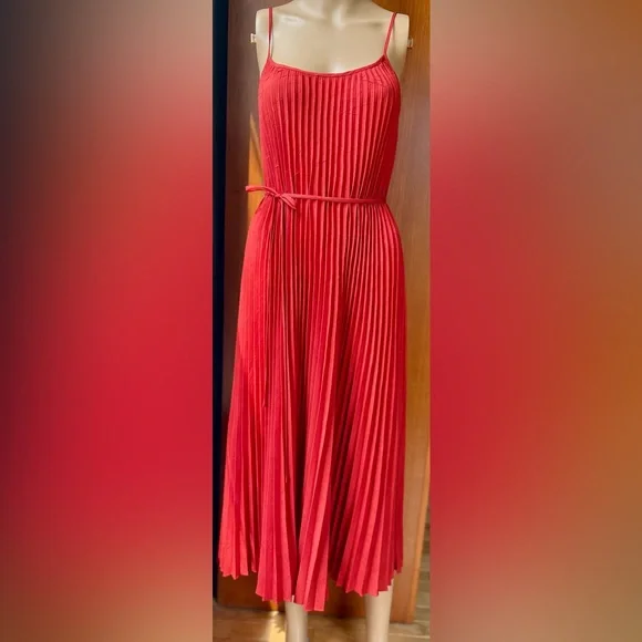 VINCE Crinkled Plissé-crepe Midi Dress In Papaya Women's Size Small - Picture 2 of 12